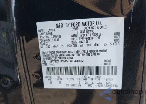 2014 Ford F150 Stx z USA, uszkodzony, nr VIN 1FTEX1CM5EKF43992